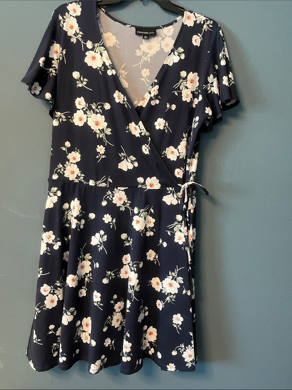 Fortune & Ivy Navy Floral Wrap Mini Dress
